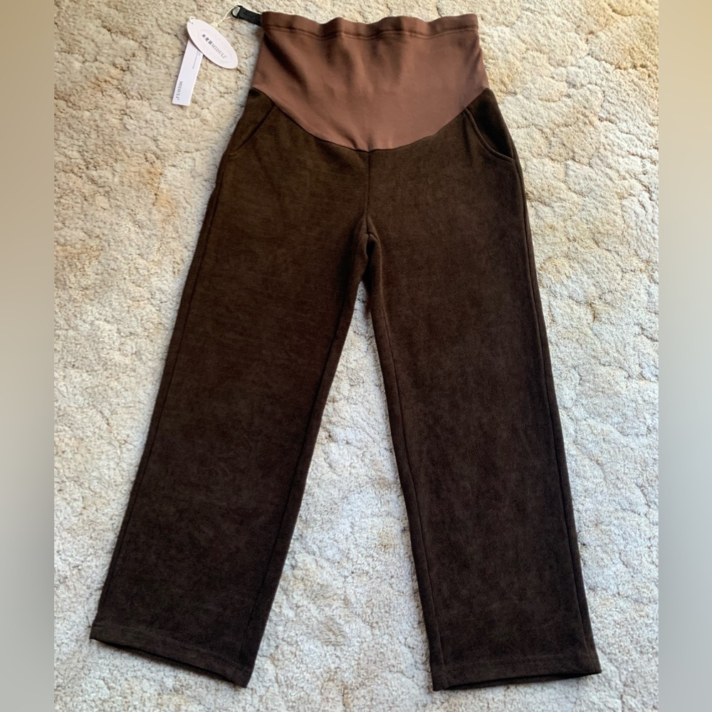 NWT MIDULI SOFT BROWN STRETCH KNIT CORDUROY MATERNITY PANTS SIZE L/FITS US 10-12